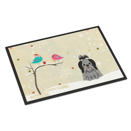 Carolines Treasures Christmas Presents Between Friends Shih Tzu Black Silver Indoor or Outdoor Mat, 18 x 0.25 x 27 in. BB2561MAT